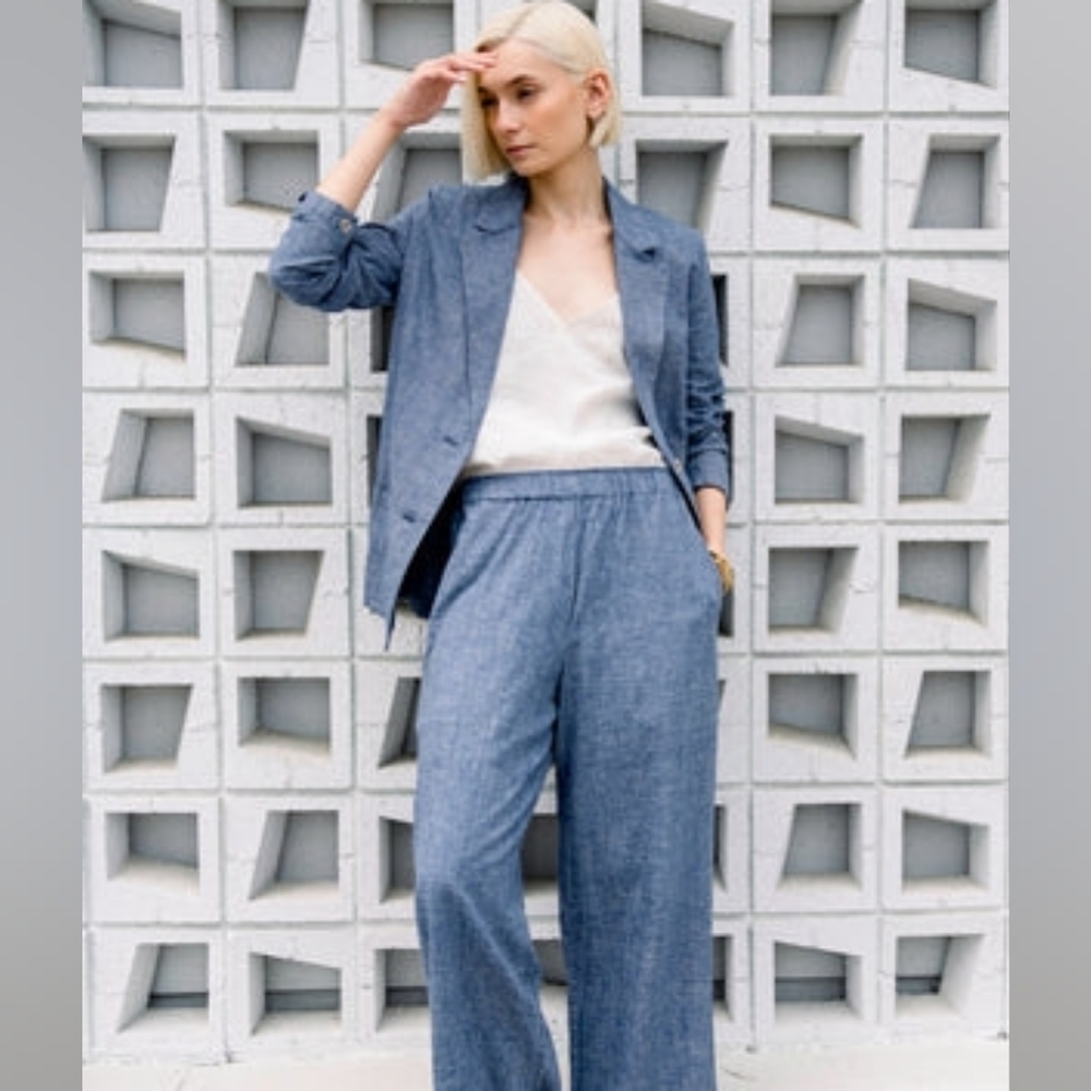 Neu Nomads Elise Doubke Breasted Chambray Blazer